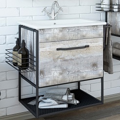 Sanflor Мебель для ванной Бруклин 60 подвесная бетон пайн экзотик/черный муар – фотография-9